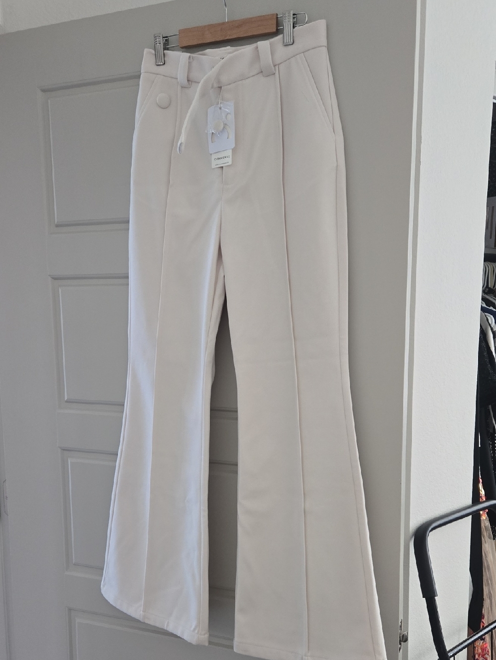 Cream High-Waist Flared Pants